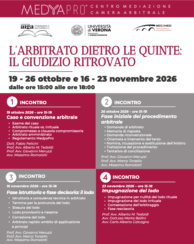 Corso di alta formazione - L'ARBITRATO DIETRO LE QUINTE: IL GIUDIZIO RITROVATO