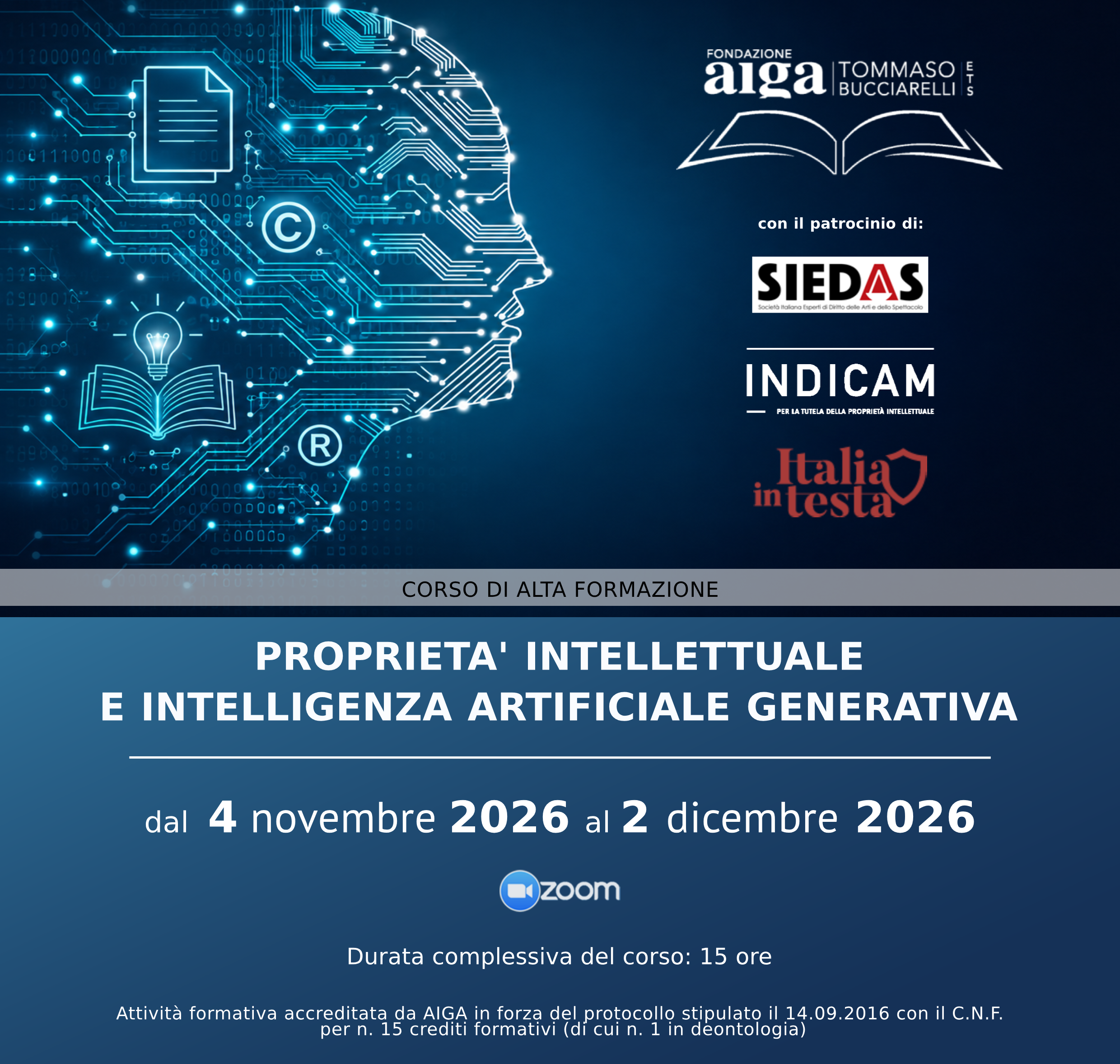 Corso di alta formazione: PROPRIETA' INTELLETTUALE E INTELLIGENZA ARTIFICIALE GENERATIVA